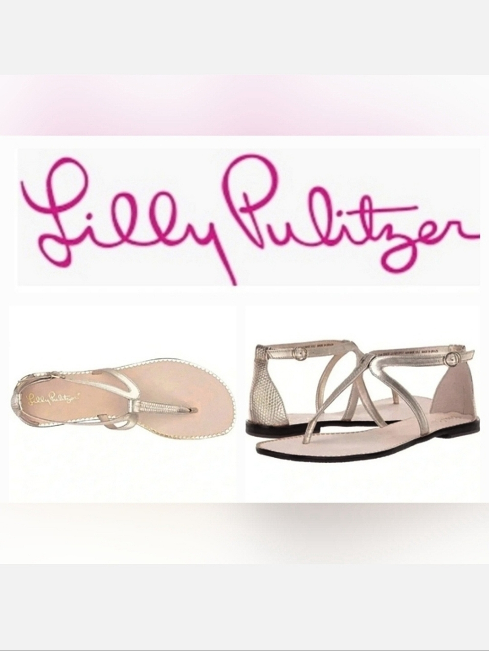 Lilly Pulitzer Heather T-Strap Leather Thong Sandal in Gold Metallic Sz 9½